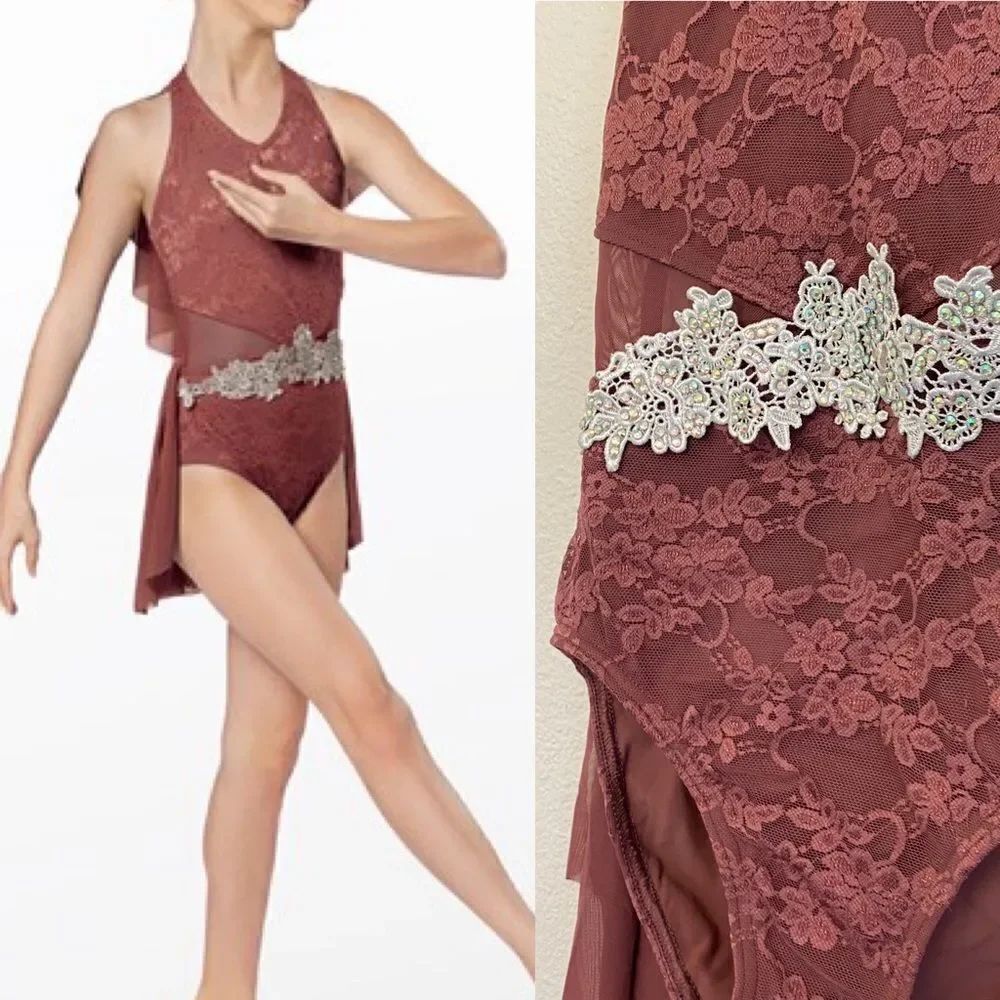 Weissman Elite dance costume mauve mesh lace Everybody Hurts SL12282 MA adult